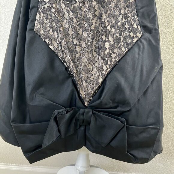 Vintage Lilli Diamond 1960s Black Chiffon Lace Bubble Bow Detail Pencil Dress - Picture 5 of 16